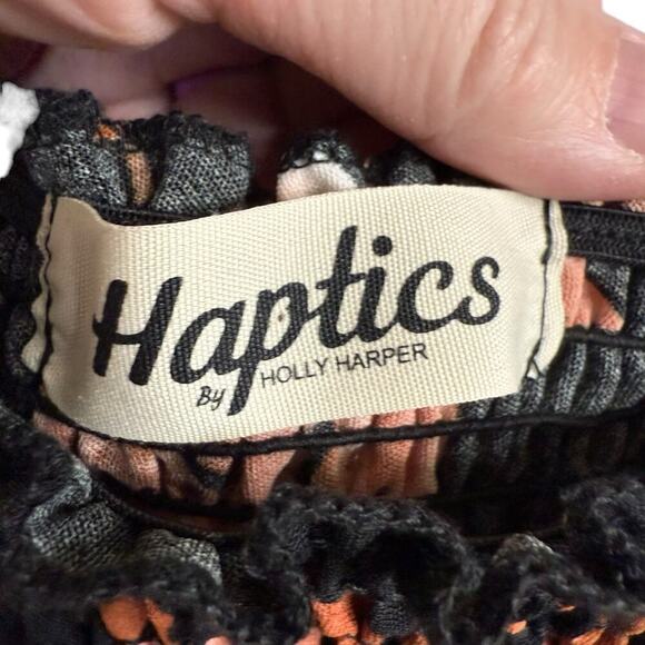 Haptics By Holly Harper Blouse Ruching Sz 2X Black Floral Comfort Relaxed Peplum - Picture 2 of 7